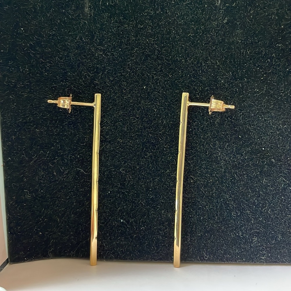 18K Diamond Bar Drop Earrings - Picture 8 of 16